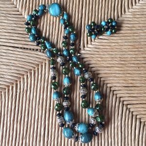 Bohemian Beaded Chunky, Choker Necklace and Earrings
